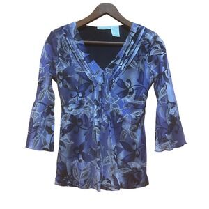 Vintage Worthington Babydoll Top Womens Small Blue Print Y2K‎ Fairy Whimsigoth